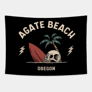 Vintage Surfing Agate Beach Oregon // Retro Surf Skull Tapestry