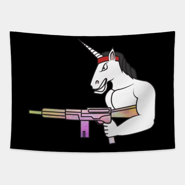 Unicorn muscles weapon fighter war rainbow Tapestry by Kink4on