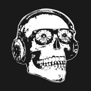 A skull with sunglasses listening to toons. T-Shirt