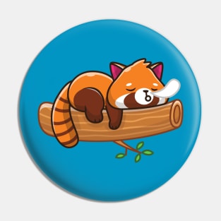 Cute Red Panda Sleeping On Wood Cartoon Pin