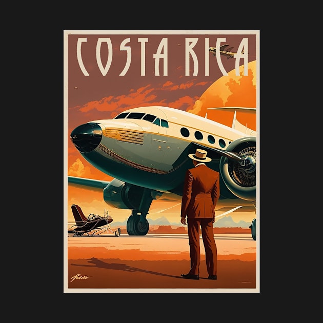 Costa Rica Plane Vintage Travel Art Poster by OldTravelArt