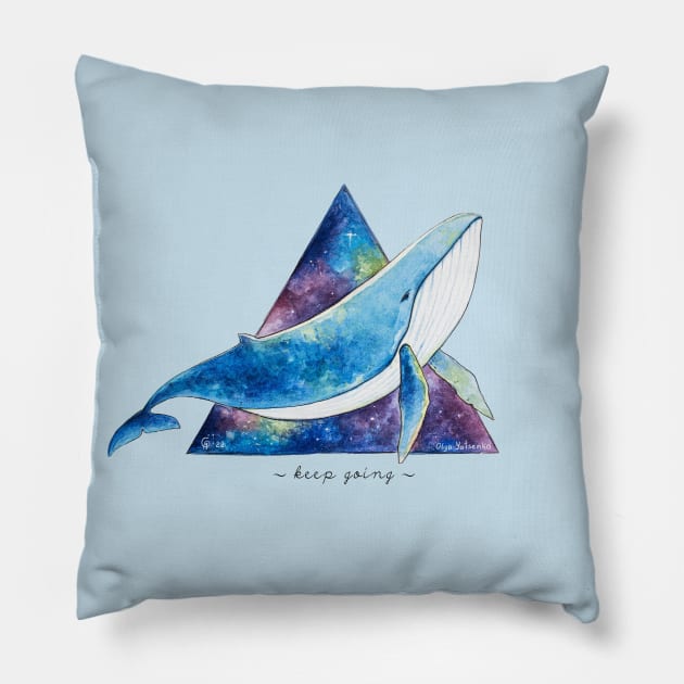 Whale. Keep going Pillow by Olya Yatsenko