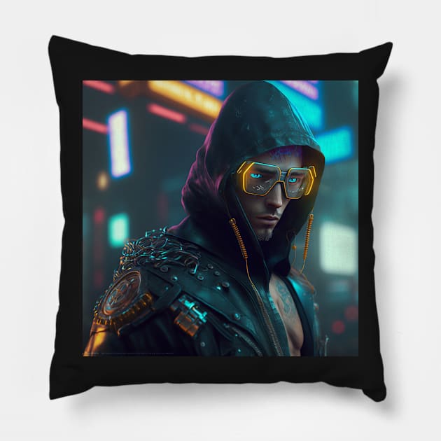 Cyberpunk Male Gunslinger Pillow by AICreateWorlds