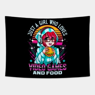 Funny Just A Girl Who Loves Video Games And Food Tapestry