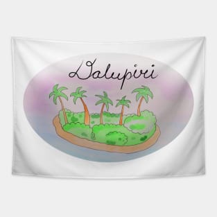 Dalupiri watercolor Island travel, beach, sea and palm trees. Holidays and vacation, summer and relaxation Tapestry