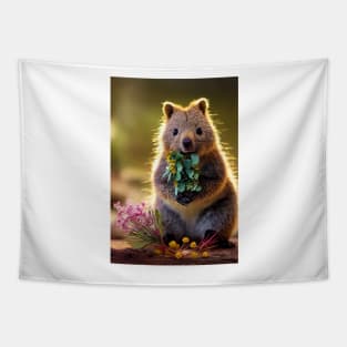 Cute quokka with Australian wild flowers v3 Tapestry