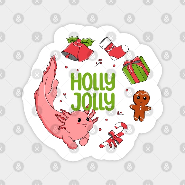 Holly Jolly Axolotl Magnet by Kimprut