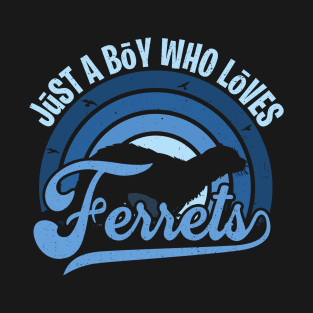 Funy Quote Just A Boy Who Loves ferrets Blue 80s Retro Vintage Sunset Gift IdeA for boys T-Shirt