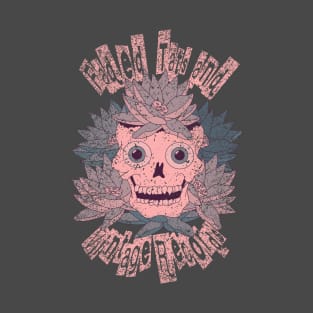 Faded Tats and Vintage Records. Worn/distressed muted pink skull design. T-Shirt