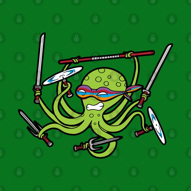 Cute Funny Kraken Ninja Multi-Tasking Monster Cartoon by BoggsNicolas
