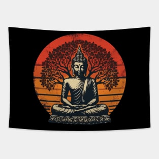 Buddha Tree of Life Retro Sunset Tapestry