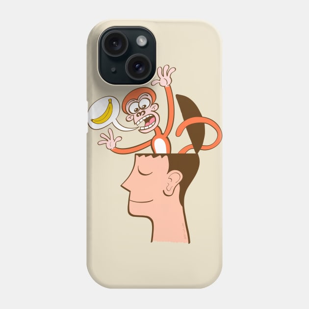Let's meditate. Mad monkey asking for bananas from inside the head of a man in meditation Phone Case by zooco
