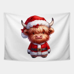 cute christmas highland cow Tapestry