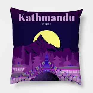 Kathmandu Nepal Vintage Travel and Tourism Everest Advertising Print Pillow