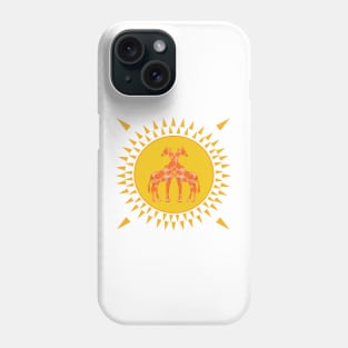 Pair of Giraffes in Orange and Gold surrounded by golden sunbeams. Hot summer colors with a jungle animal vibe. Phone Case