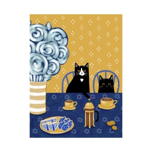 Hanukkah French Press Coffee Cats T-Shirt