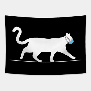 Cat in Mask - white Tapestry