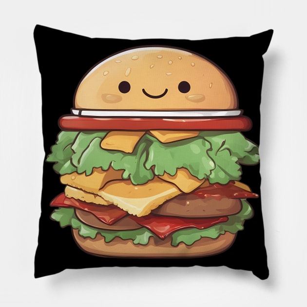 Burger Cartoon Pillow by animegirlnft