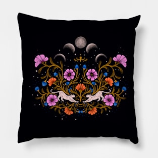 Celestial Bloom: Lunar Phases and Floral Elegance Pillow