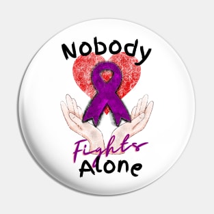 Nobody Fights Alone Alzheimer's Purple Ribbon Pin