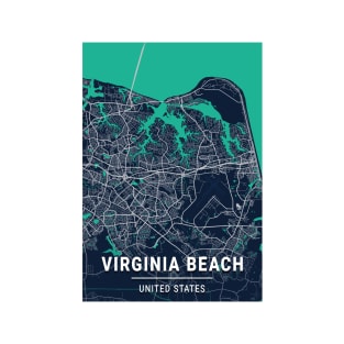 Virginia Beach Blue Dark Color City Map T-Shirt