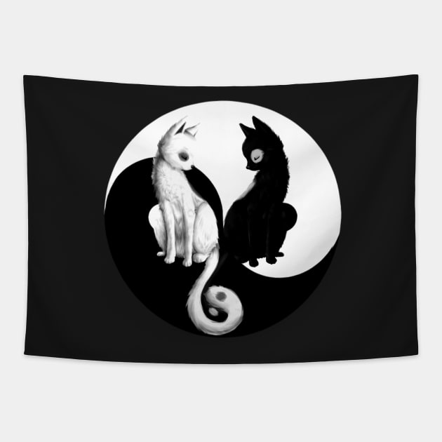 cat yin yang Tapestry by warsitowarso