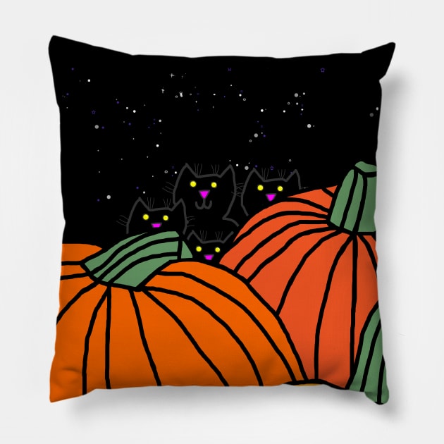 Halloween Pumpkins and Kitties at Night Pillow by ellenhenryart