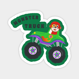 Cartoon vector of monster truck with little animal driver. Magnet