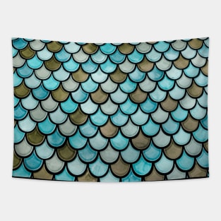 Blue and Black wavy design Tapestry