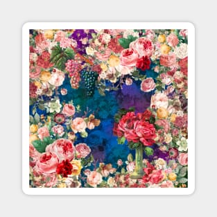 Elegant Vintage flowers and roses garden shabby chic, vintage botanical, pink floral pattern dark blue artwork over a T-Shirt Magnet