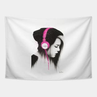 Pink Headphones Tapestry