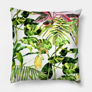 Seamless tropical flower, plant and leaf pattern background Pillow