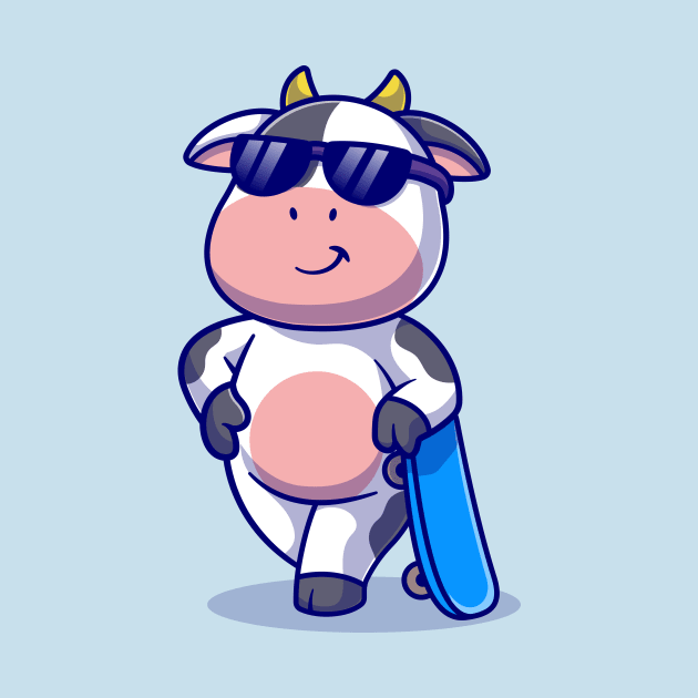 Cool Cow With Skateboard Cartoon by Catalyst Labs