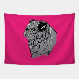 Pug Dog Portrait Sketch on Pink Tapestry