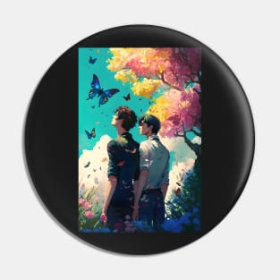 Two Souls Under Blue Butterflies Pin