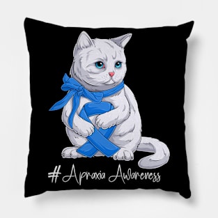 Cute Cat Apraxia Awareness Month Blue Ribbon Survivor Survivor Gift Idea Pillow