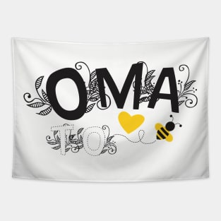 Oma To Be | Modern Cute Black And White Floral Typography With Yellow Bee And Heart | New Baby Announcement Tapestry