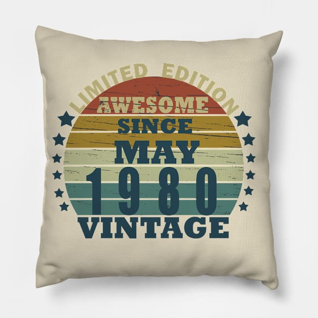 born in may 1980 vintage birthday Pillow by omitay