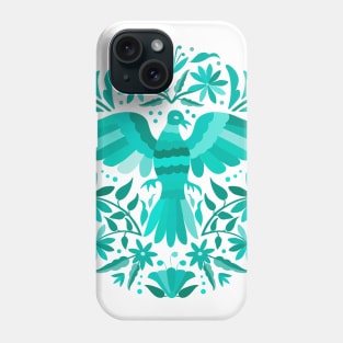 Flying Bird - Mexican Otomí Stamp Design in Turquoise Shades by Akbaly Phone Case