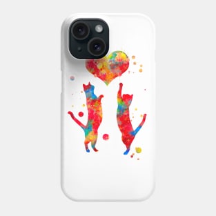 Cat Couple With Heart Watercolor Painting Phone Case