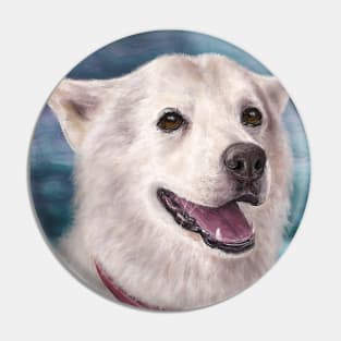 Painting of a White and Furry Alaskan Malamute Pin