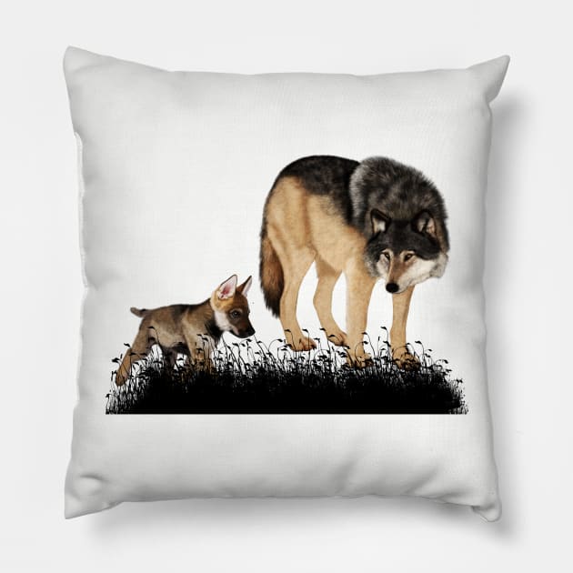 Awesome wolf with pup Pillow by Nicky2342