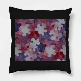 Jigsaw Puzzle Watercolor Silhouette in Purple and Red Watercolor Painting Pattern Pillow