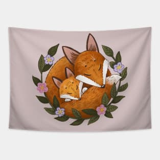 Mother fox and baby fox Tapestry