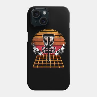 Disc Golf Basket 80s Vintage Retrowave Sunset Phone Case