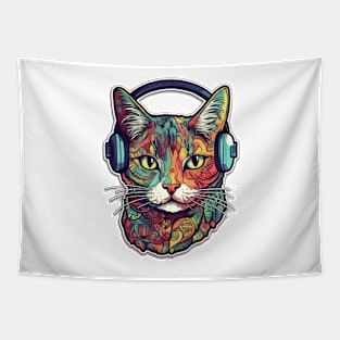 Smiling Cat with Headset Tapestry