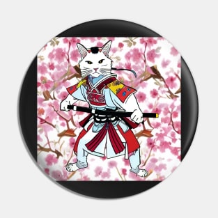 Haku Cat Samurai with Sakura! Pin