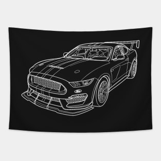 Shelby GT500 Wireframe White Drawing Tapestry