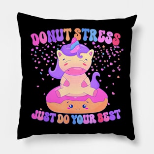 Don't Stress Best Testing Day Donut Unicorn Pillow