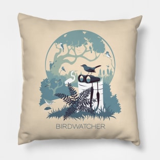 Birdwatcher (blues) Pillow